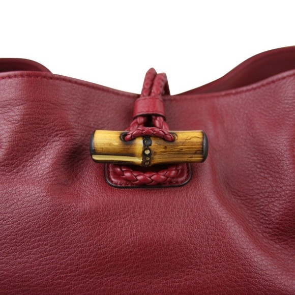 Gucci Red Deer Leather Hip Bamboo Handbag Bordeaux Large Soft Shoulder Tote Bag - Picture 10 of 16